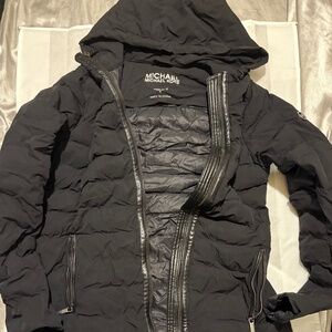 Michael Michael Kors Black Packable Puffer Jacket with Faux Leather Trim - Small